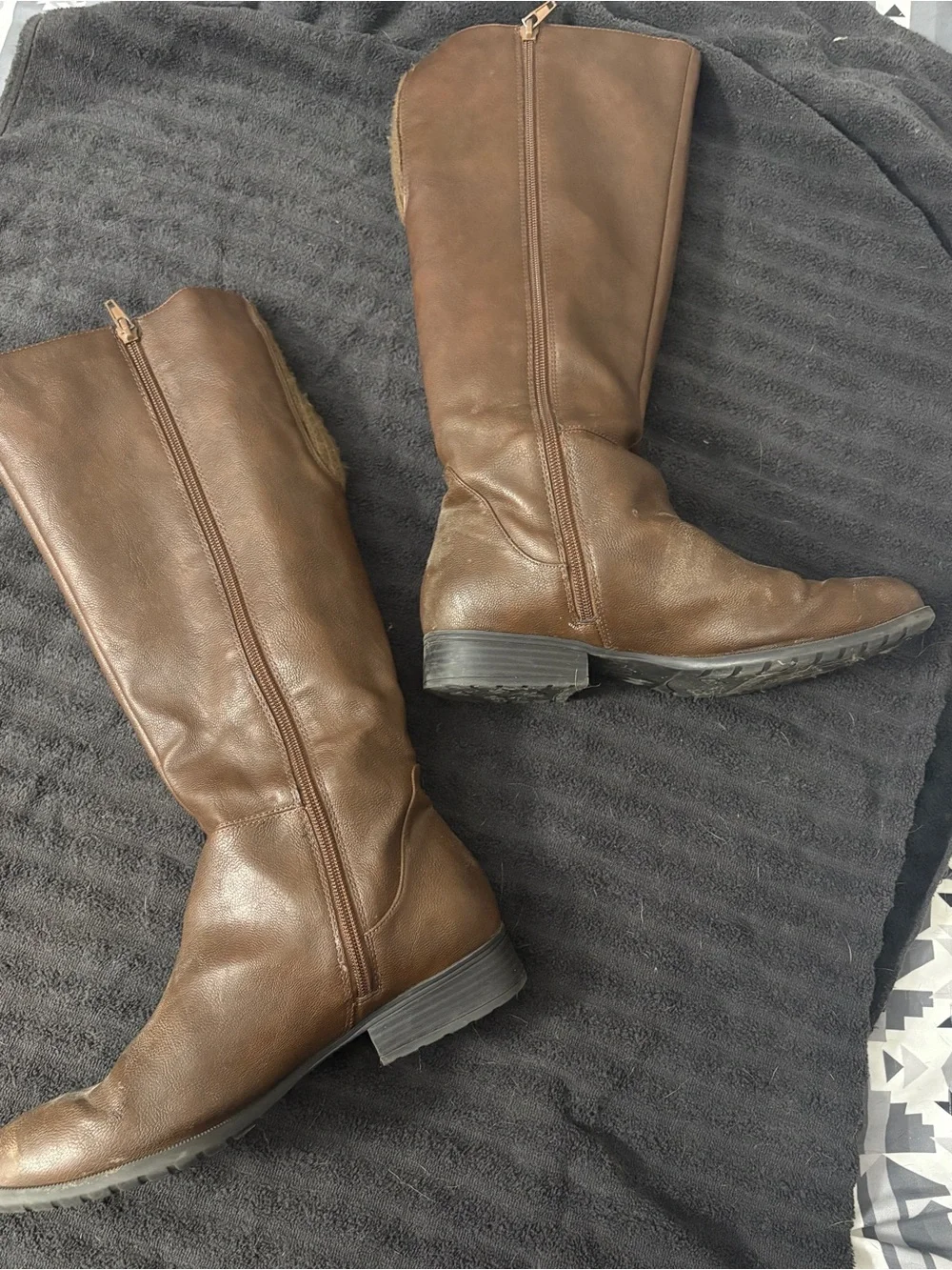 Life Stride Brown Over-the-Knee Leather Boots with Knit Back